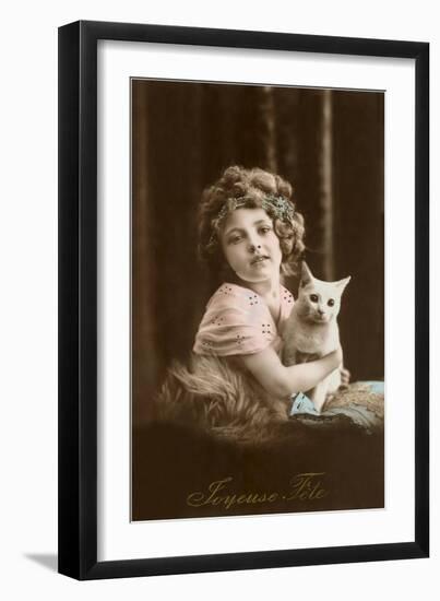 Joyeuse Fete, Girl with Cat-null-Framed Art Print