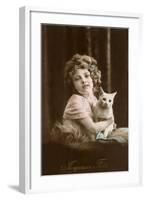 Joyeuse Fete, Girl with Cat-null-Framed Art Print