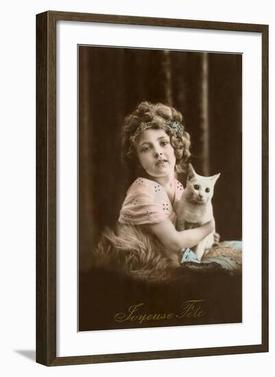 Joyeuse Fete, Girl with Cat-null-Framed Art Print