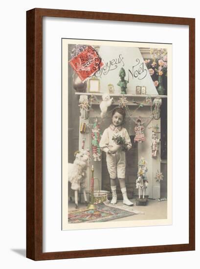 Joyeux Noel, Child by Fireplace-null-Framed Art Print