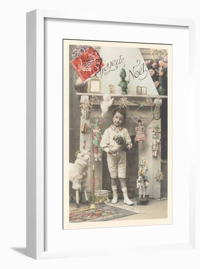 Joyeux Noel, Child by Fireplace-null-Framed Art Print