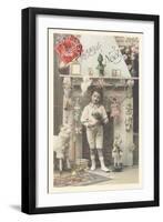 Joyeux Noel, Child by Fireplace-null-Framed Art Print