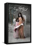 Joyeux Noel - Merry Christmas in French, Little Girl Carols with Angel-Lantern Press-Framed Stretched Canvas