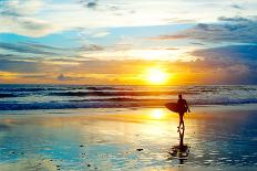 Surfer on the Ocean Beach at Sunset on Bali Island, Indonesia-joyfull-Photographic Print