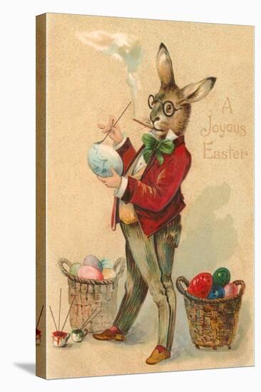 Joyous Easter, Spectacled Rabbit Painting Egg-null-Stretched Canvas