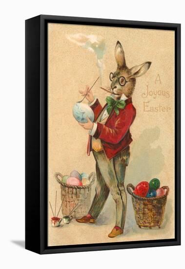 Joyous Easter, Spectacled Rabbit Painting Egg-null-Framed Stretched Canvas