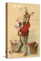 Joyous Easter, Spectacled Rabbit Painting Egg-null-Stretched Canvas