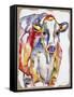 JP2488-Colorful Cow-Burlap-Jean Plout-Framed Stretched Canvas