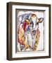 JP2488-Colorful Cow-Burlap-Jean Plout-Framed Giclee Print