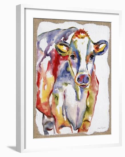 JP2488-Colorful Cow-Burlap-Jean Plout-Framed Giclee Print