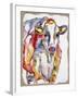 JP2488-Colorful Cow-Burlap-Jean Plout-Framed Giclee Print