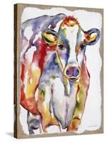 JP2488-Colorful Cow-Burlap-Jean Plout-Stretched Canvas