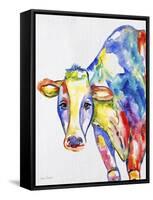 JP2489-Colorful Cow-Jean Plout-Framed Stretched Canvas