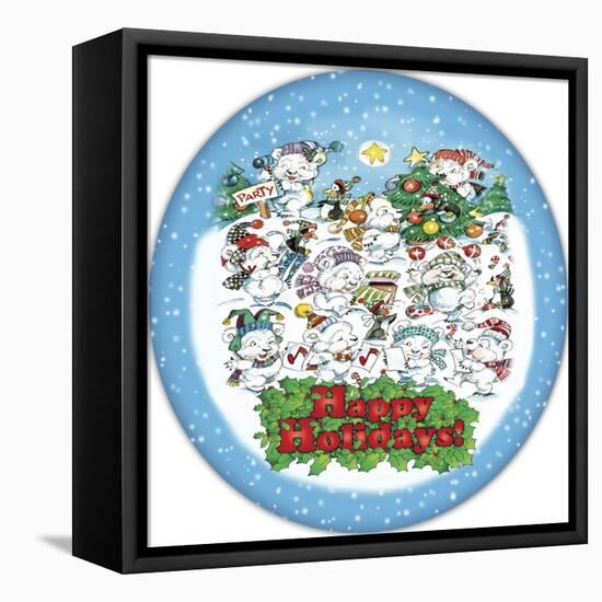 JP3644-Christmas Pary Bears-Jean Plout-Framed Stretched Canvas