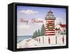 JP3897-Christmas Lighthouse -Merry Christmas-Jean Plout-Framed Stretched Canvas