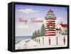 JP3897-Christmas Lighthouse -Merry Christmas-Jean Plout-Framed Stretched Canvas