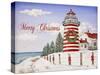 JP3897-Christmas Lighthouse -Merry Christmas-Jean Plout-Stretched Canvas