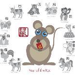 Chinese New Year Rat Color with Twelve Zodiacs Illustration-jpldesigns-Art Print