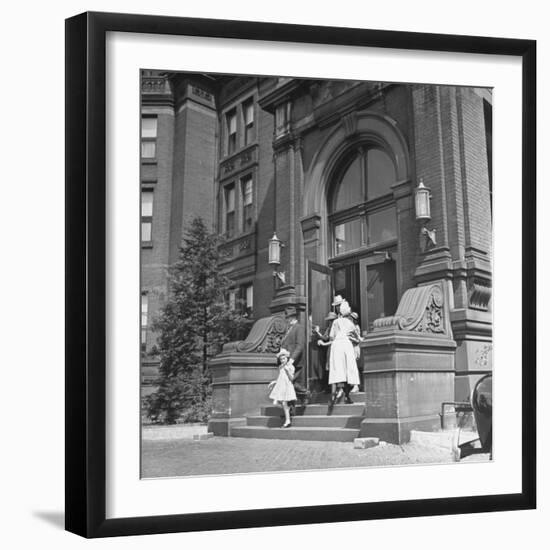 Juan Andreu Almazan Leaving John Hopkins Hospital with a Small Friend-Thomas D^ Mcavoy-Framed Premium Photographic Print