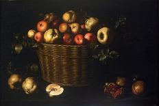 Apples in a Wicker Basket, an Pomegranate on a Silver Plate and Flowers in a Glass Vase-Juan de Zurbarán-Framed Giclee Print