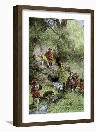 Juan Ponce de Leon's Expedition Searching for the Fountain of Youth in Florida, c.1500-null-Framed Giclee Print