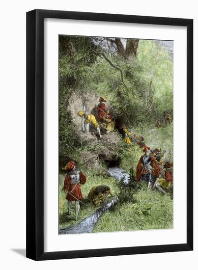 Juan Ponce de Leon's Expedition Searching for the Fountain of Youth in Florida, c.1500-null-Framed Giclee Print