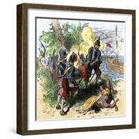 Juan Ponce de Leon, Wounded by Florida Natives, Carried Aboard Ship for Retreat to Cuba, c.1521-null-Framed Giclee Print