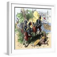 Juan Ponce de Leon, Wounded by Florida Natives, Carried Aboard Ship for Retreat to Cuba, c.1521-null-Framed Giclee Print