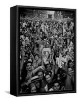 Jubilant Crowd Screaming and Flag Waving as They Mass Together During Vj Day Celebration, State St-Gordon Coster-Framed Stretched Canvas