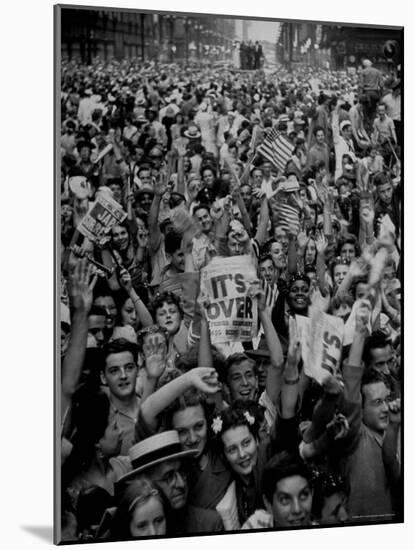 Jubilant Crowd Screaming and Flag Waving as They Mass Together During Vj Day Celebration, State St-Gordon Coster-Mounted Photographic Print