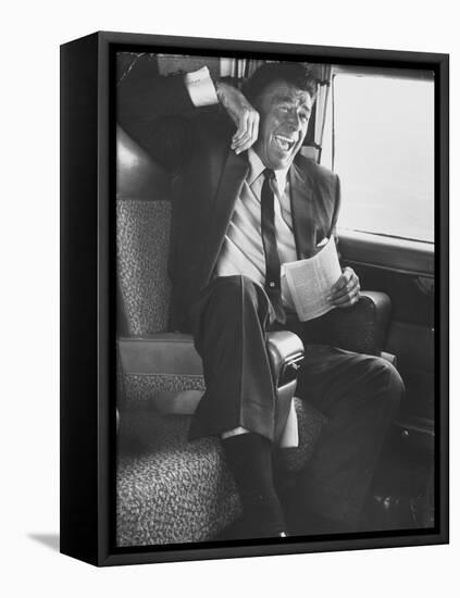 Jubilant Ronald Reagan Celebrating His Victory For Governor During California Gubernatorial Primary-John Loengard-Framed Stretched Canvas