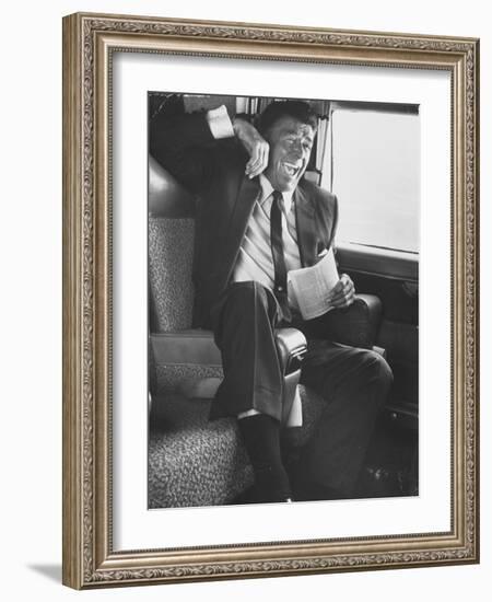 Jubilant Ronald Reagan Celebrating His Victory For Governor During California Gubernatorial Primary-John Loengard-Framed Photographic Print