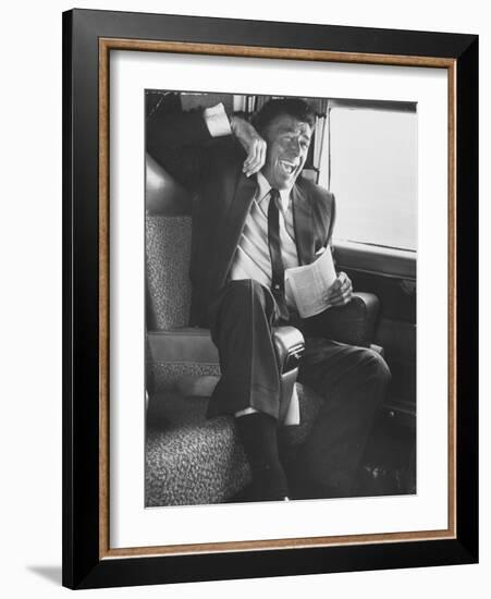 Jubilant Ronald Reagan Celebrating His Victory For Governor During California Gubernatorial Primary-John Loengard-Framed Photographic Print