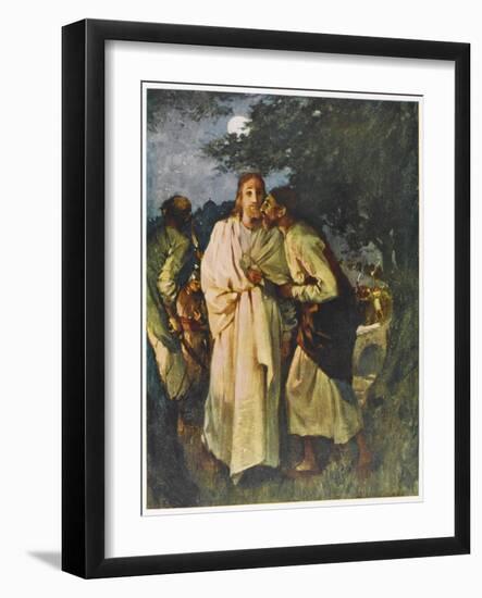 Judas Kisses Jesus - Identifying Him to His Enemies-null-Framed Art Print