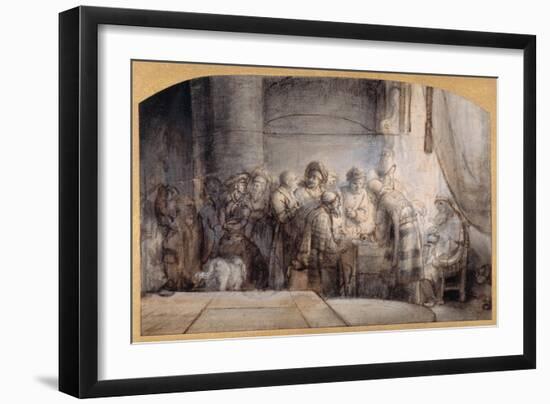 Judas Receiving the Thirty Pieces of Silver, C.1640 (Pen and Ink over Red Chalk over Wash on Paper)-Samuel van Hoogstraten-Framed Giclee Print