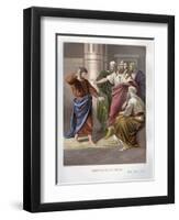 Judas repents and in remorse, returns the thirty pieces of silver, 1869 (chromolitho)-English School-Framed Giclee Print