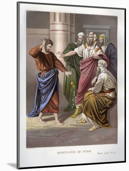 Judas repents and in remorse, returns the thirty pieces of silver, 1869 (chromolitho)-English School-Mounted Giclee Print