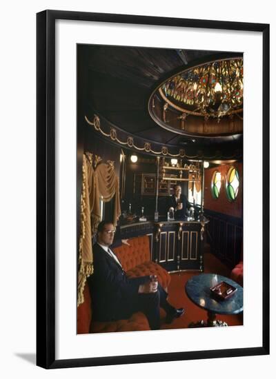 Judge Roy Mark Hofheinz in His Private Railway Car Bar Touring Astroworld Amusement Park, 1968-Mark Kauffman-Framed Photographic Print