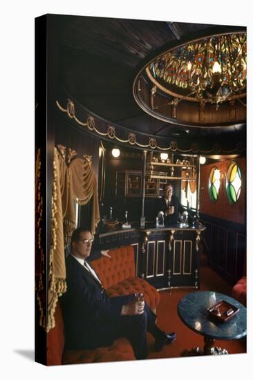 Judge Roy Mark Hofheinz in His Private Railway Car Bar Touring Astroworld Amusement Park, 1968-Mark Kauffman-Stretched Canvas