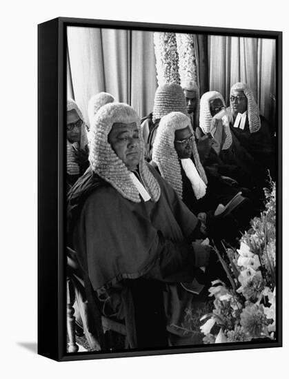 Judges Waiting to Meet Queen Elizabeth II-James Burke-Framed Stretched Canvas