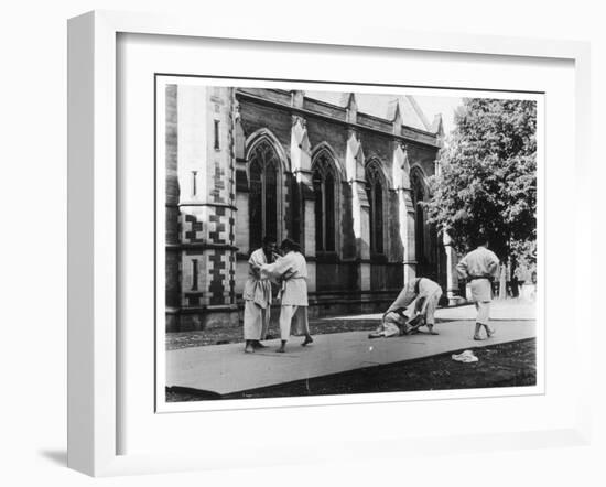 Judo Is Practised in the 'Quad' at Oxford-Henry Grant-Framed Premium Photographic Print