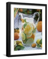 Jug of Water with Citrus Fruit, Lemon Balm and Ice Cubes-F. Strauss-Framed Photographic Print