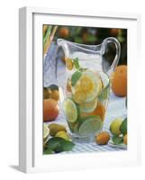 Jug of Water with Citrus Fruit, Lemon Balm and Ice Cubes-F. Strauss-Framed Photographic Print