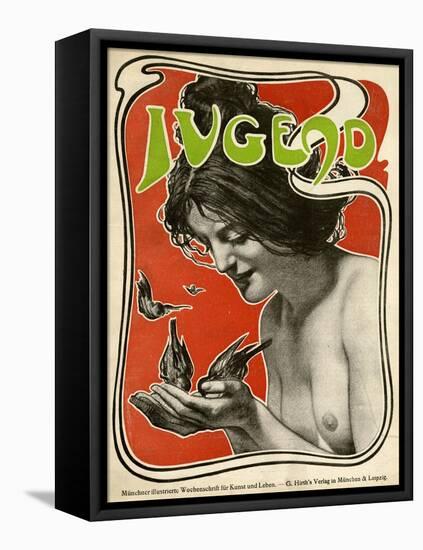 Jugend Front Cover, Naked Woman Feeding Birds-null-Framed Stretched Canvas