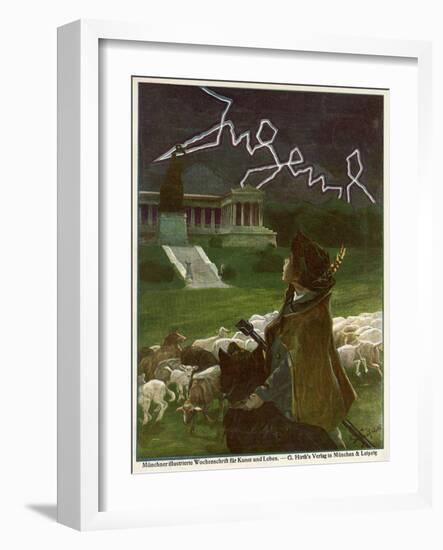 Jugend Front Cover, Young Boy with Sheep and Lightning-null-Framed Art Print