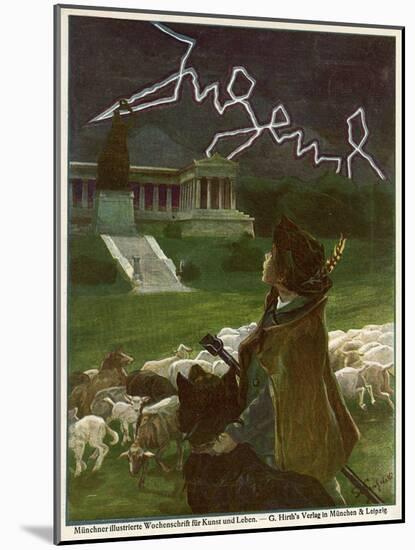 Jugend Front Cover, Young Boy with Sheep and Lightning-null-Mounted Art Print