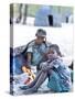 Jul'Hoan !Kung Bushman Boy and His Grandmother in their Village, Bushmanland, Namibia-Kim Walker-Stretched Canvas