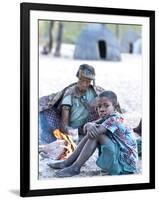 Jul'Hoan !Kung Bushman Boy and His Grandmother in their Village, Bushmanland, Namibia-Kim Walker-Framed Photographic Print