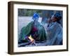 Jul'Hoan !Kung Bushman, Two Women Smoke around Fire in Village, Bushmanland, Namibia-Kim Walker-Framed Premium Photographic Print