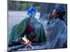 Jul'Hoan !Kung Bushman, Two Women Smoke around Fire in Village, Bushmanland, Namibia-Kim Walker-Mounted Premium Photographic Print